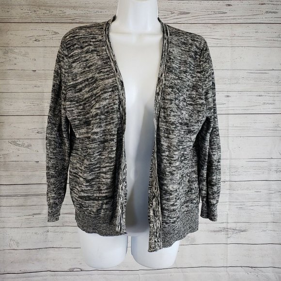 Ann Taylor LOFT Womens Cardigan Sz Medium Black Gray Heathered Linen Blend - Picture 1 of 4